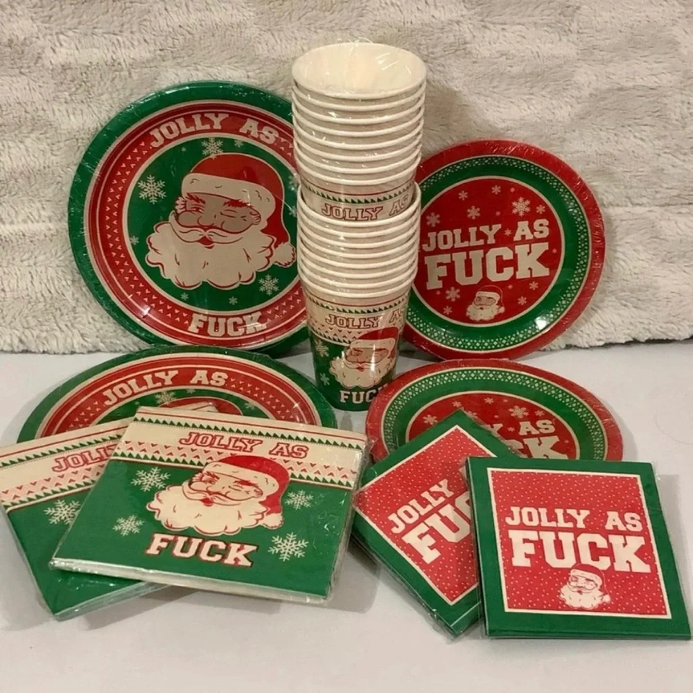 CHRISTMAS Festive Holiday Party Supplies Set - Red and Green